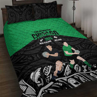New Zealand and Ireland Rugby Quilt Bed Set Chicago 2025 Go All Black Shamrocks - Polynesian Pride