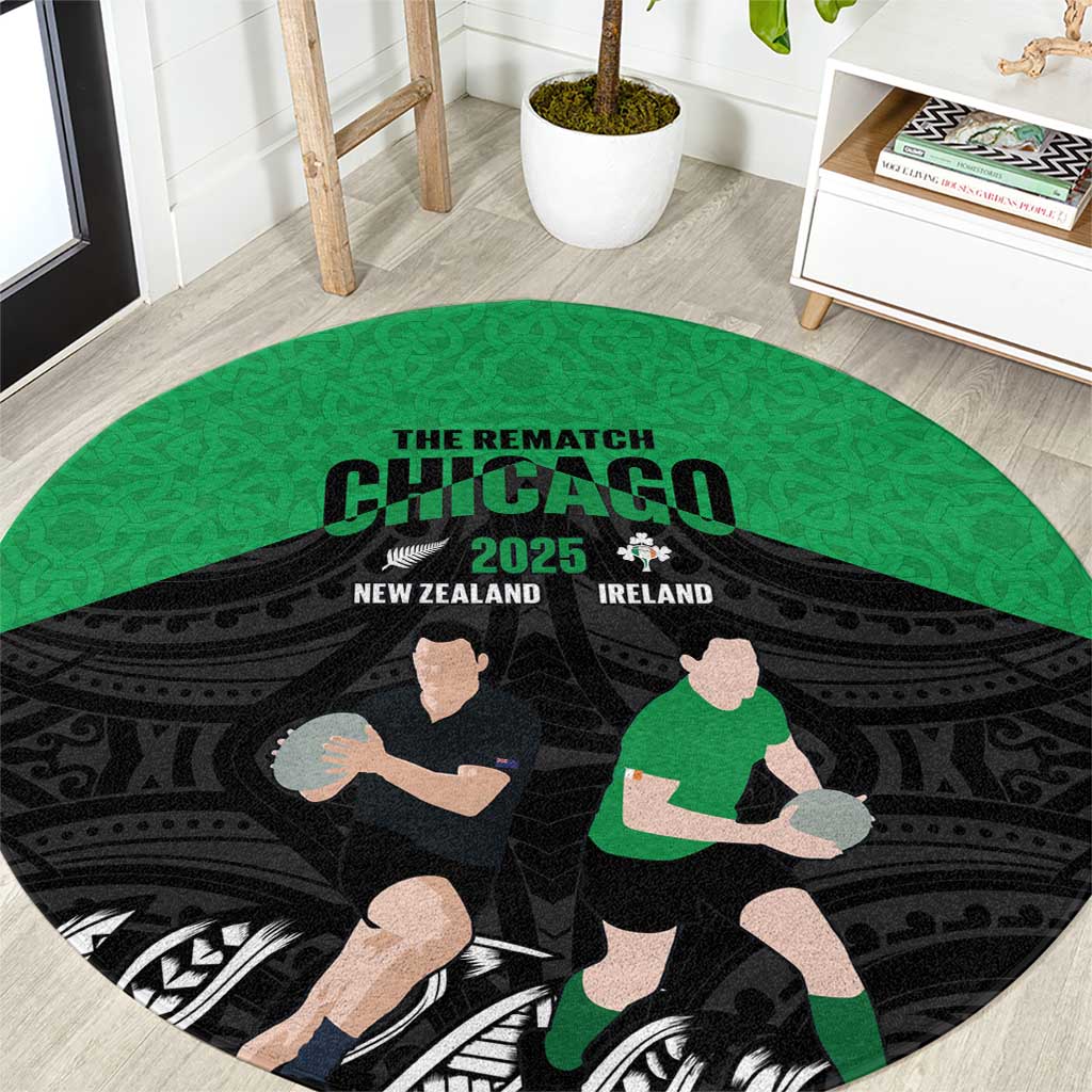 New Zealand and Ireland Rugby Round Carpet Chicago 2025 Go All Black Shamrocks - Polynesian Pride