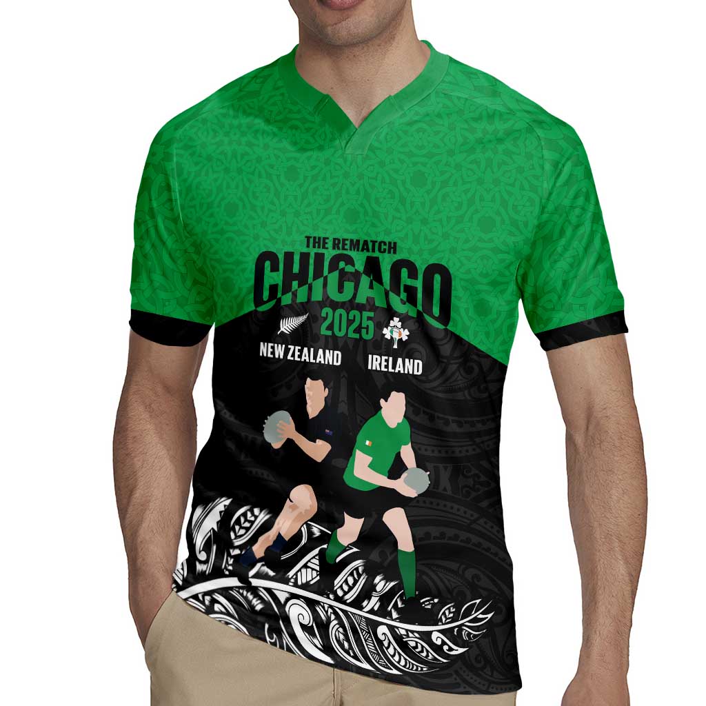 New Zealand and Ireland Rugby Custom Rugby Jersey Chicago 2025 Go All Black Shamrocks - Polynesian Pride
