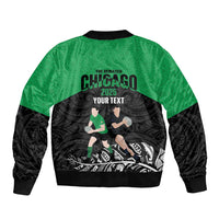 New Zealand and Ireland Rugby Custom Sleeve Zip Bomber Jacket Chicago 2025 Go All Black Shamrocks - Polynesian Pride