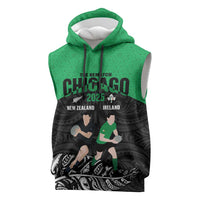 New Zealand and Ireland Rugby Custom Sleeveless Hoodie Chicago 2025 Go All Black Shamrocks - Polynesian Pride