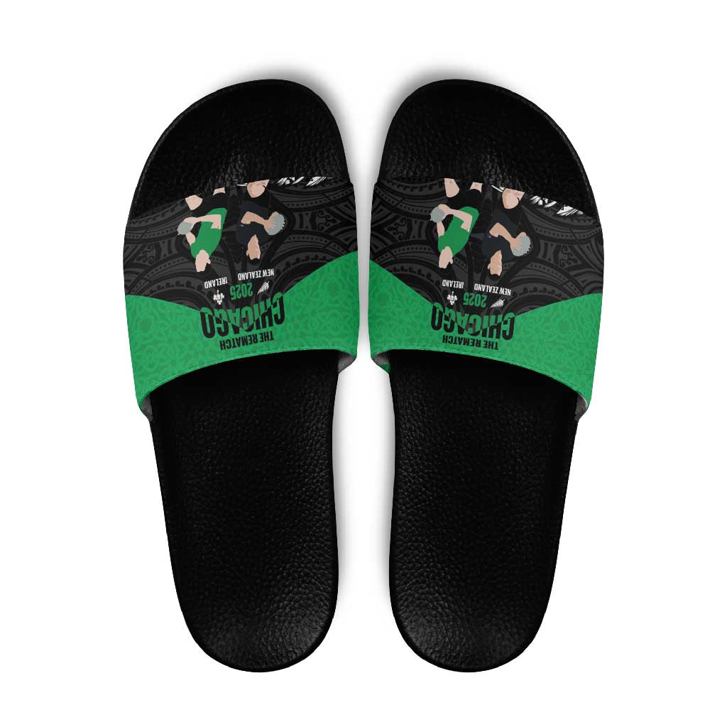 New Zealand and Ireland Rugby Slide Sandals Chicago 2025 Go All Black Shamrocks - Polynesian Pride