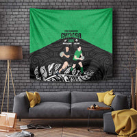 New Zealand and Ireland Rugby Tapestry Chicago 2025 Go All Black Shamrocks - Polynesian Pride