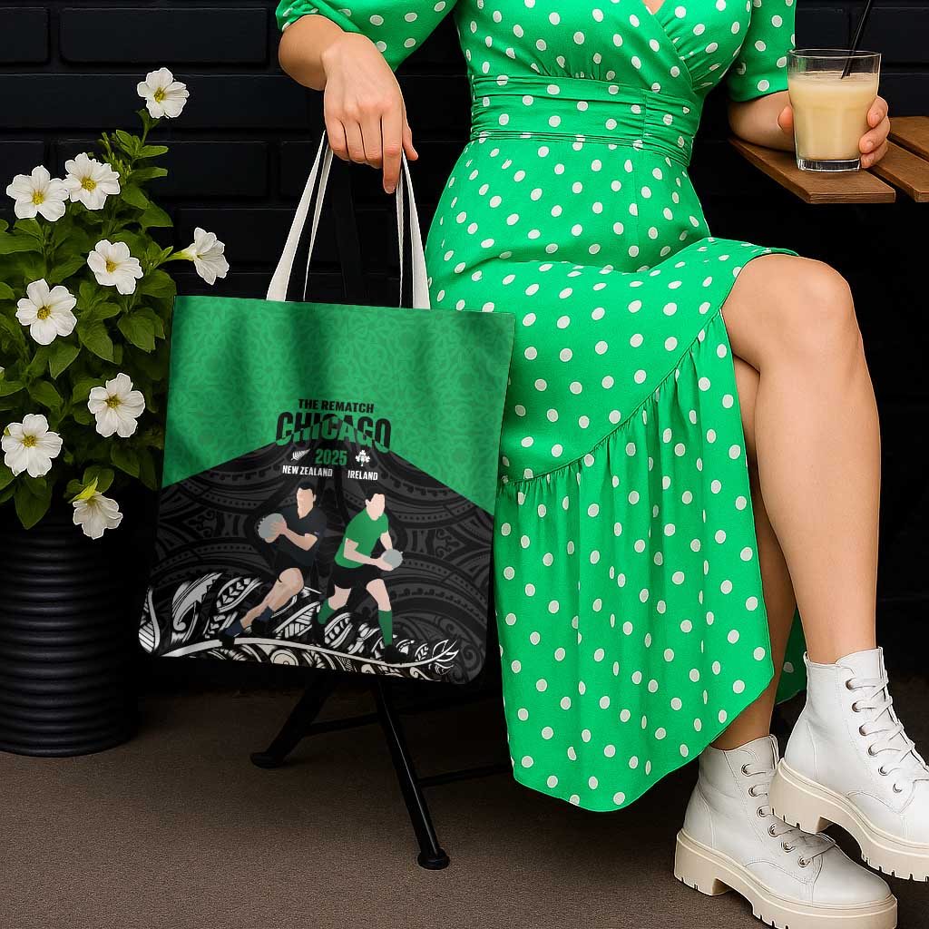 New Zealand and Ireland Rugby Tote Bag Chicago 2025 Go All Black Shamrocks - Polynesian Pride