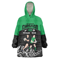 New Zealand and Ireland Rugby Custom Wearable Blanket Hoodie Chicago 2025 Go All Black Shamrocks LT14 One Size Black - Polynesian Pride