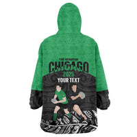 New Zealand and Ireland Rugby Custom Wearable Blanket Hoodie Chicago 2025 Go All Black Shamrocks LT14 - Polynesian Pride