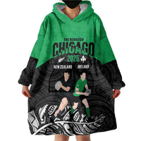 New Zealand and Ireland Rugby Custom Wearable Blanket Hoodie Chicago 2025 Go All Black Shamrocks LT14 - Polynesian Pride