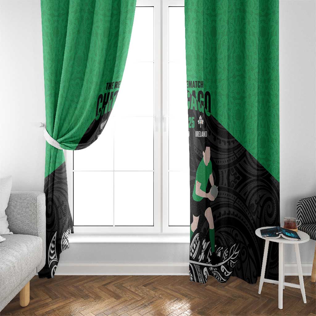 New Zealand and Ireland Rugby Window Curtain Chicago 2025 Go All Black Shamrocks - Polynesian Pride