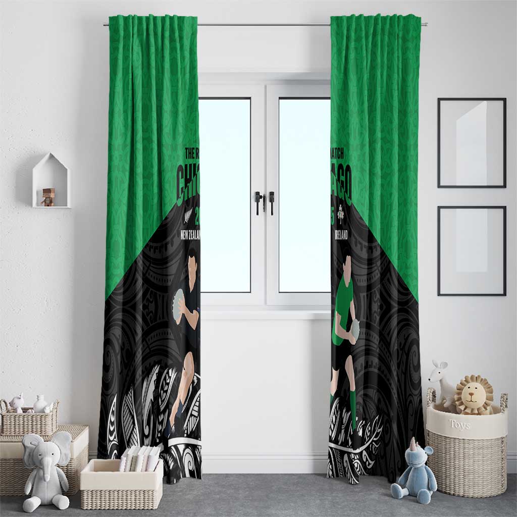 New Zealand and Ireland Rugby Window Curtain Chicago 2025 Go All Black Shamrocks - Polynesian Pride