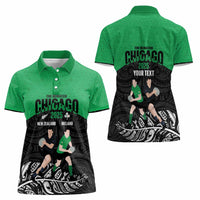 New Zealand and Ireland Rugby Custom Women Polo Shirt Chicago 2025 Go All Black Shamrocks - Polynesian Pride