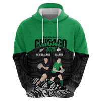 New Zealand and Ireland Rugby Custom Zip Hoodie Chicago 2025 Go All Black Shamrocks - Polynesian Pride