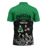 New Zealand and Ireland Rugby Custom Zipper Polo Shirt Chicago 2025 Go All Black Shamrocks - Polynesian Pride