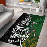 New Zealand and South Africa Rugby Custom Area Rug Maori Tiki Fern Springboks Kente Pattern - Polynesian Pride