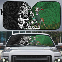 New Zealand and South Africa Rugby Custom Auto Sun Shade Maori Tiki Fern Springboks Kente Pattern - Polynesian Pride