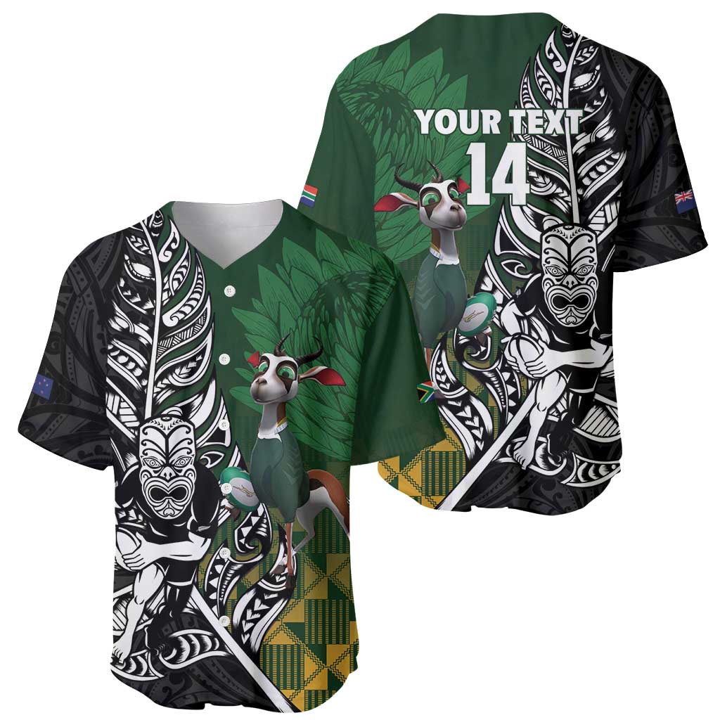 New Zealand and South Africa Rugby Custom Baseball Jersey Maori Tiki Fern Springboks Kente Pattern - Polynesian Pride