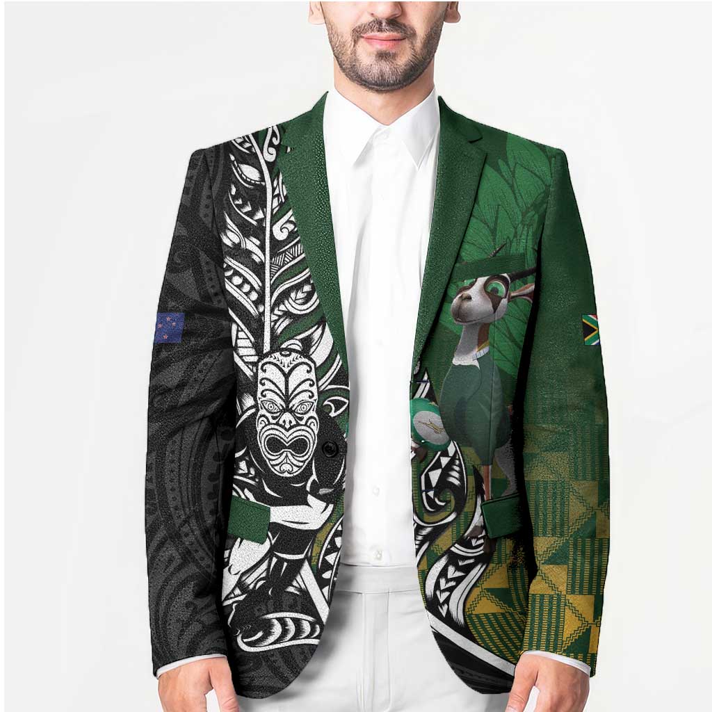 New Zealand and South Africa Rugby Custom Blazer Maori Tiki Fern Springboks Kente Pattern - Polynesian Pride