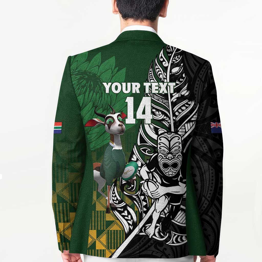 New Zealand and South Africa Rugby Custom Blazer Maori Tiki Fern Springboks Kente Pattern - Polynesian Pride