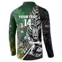New Zealand and South Africa Rugby Custom Button Sweatshirt Maori Tiki Fern Springboks Kente Pattern - Polynesian Pride