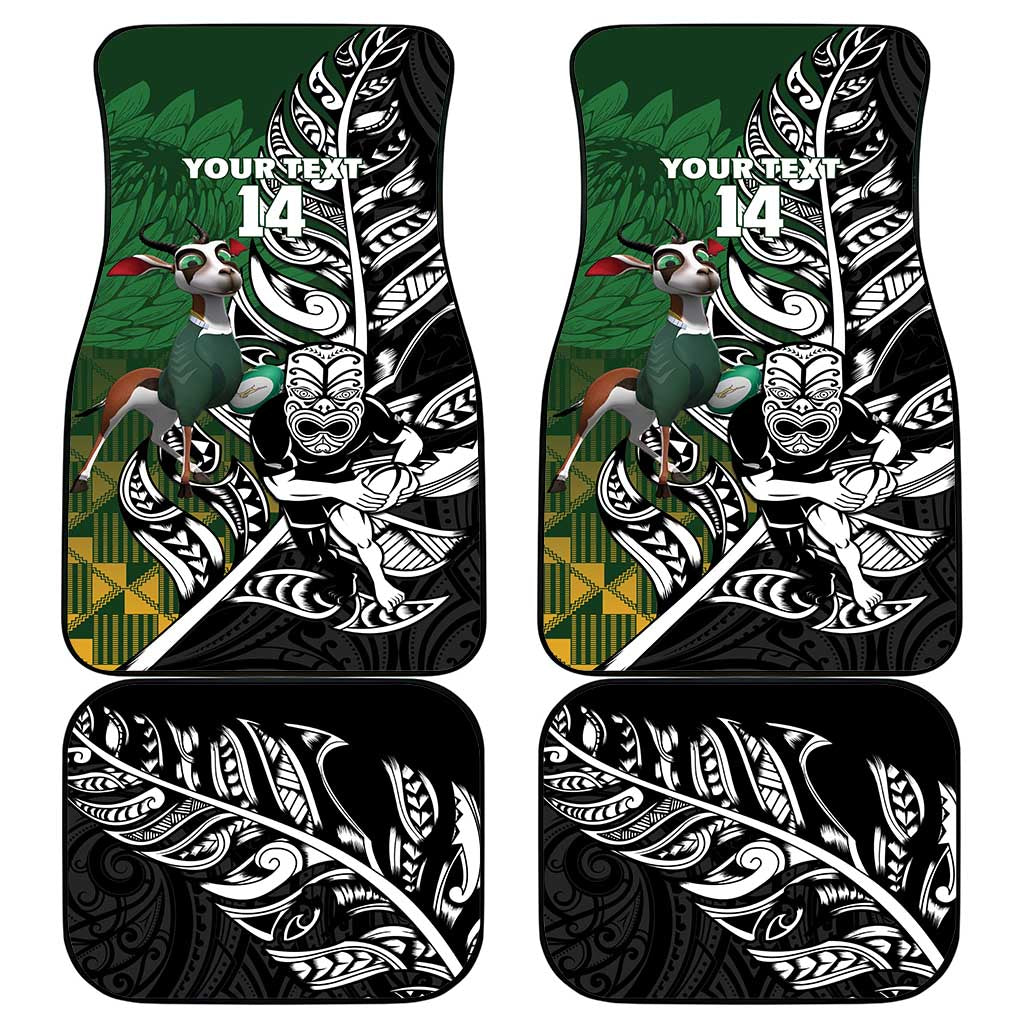 New Zealand and South Africa Rugby Custom Car Mats Maori Tiki Fern Springboks Kente Pattern - Polynesian Pride