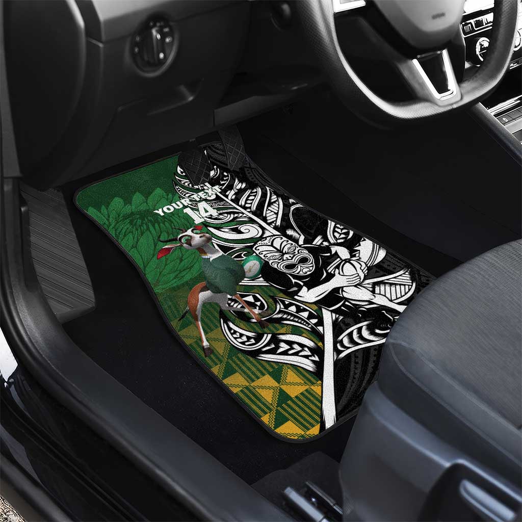 New Zealand and South Africa Rugby Custom Car Mats Maori Tiki Fern Springboks Kente Pattern - Polynesian Pride