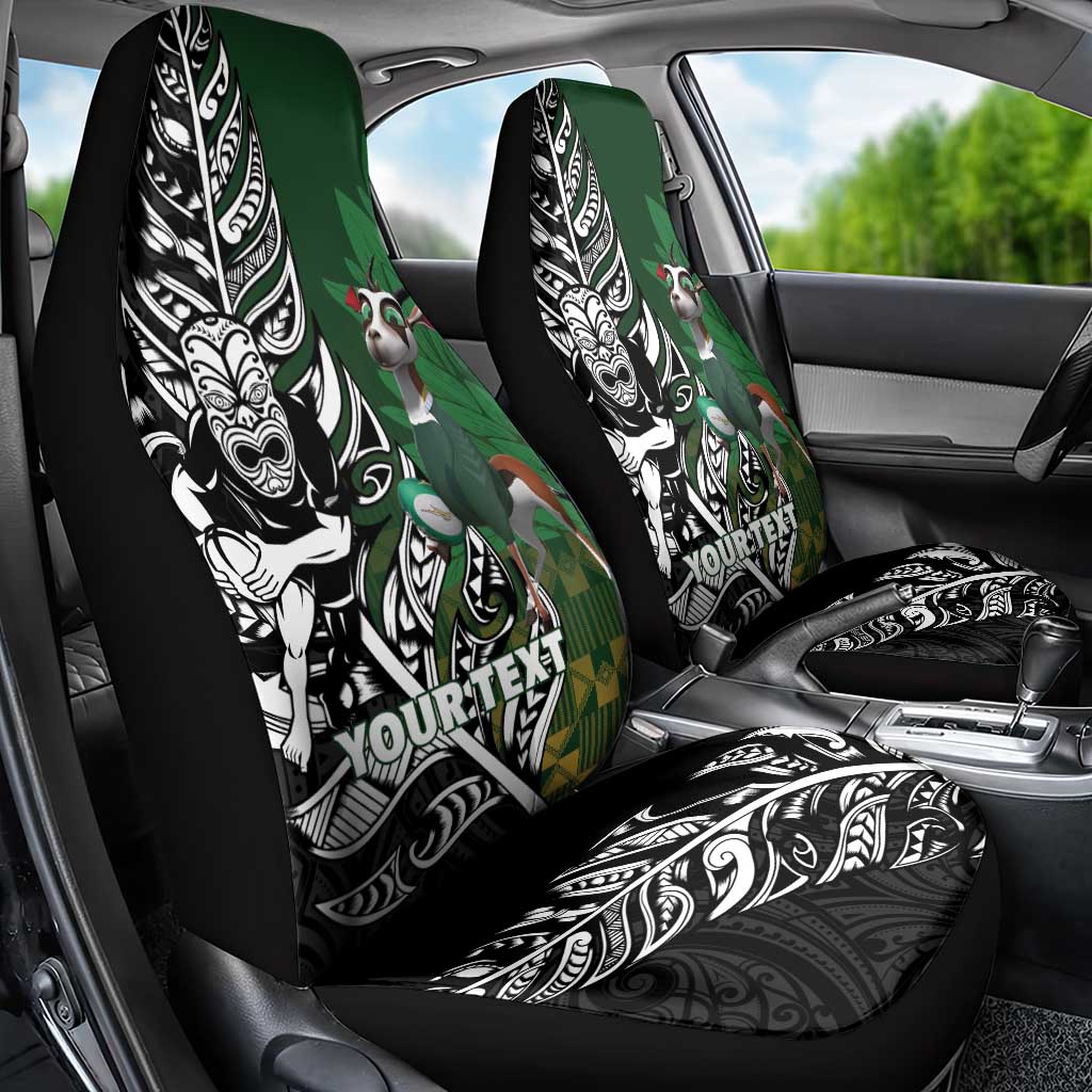 New Zealand and South Africa Rugby Custom Car Seat Cover Maori Tiki Fern Springboks Kente Pattern - Polynesian Pride