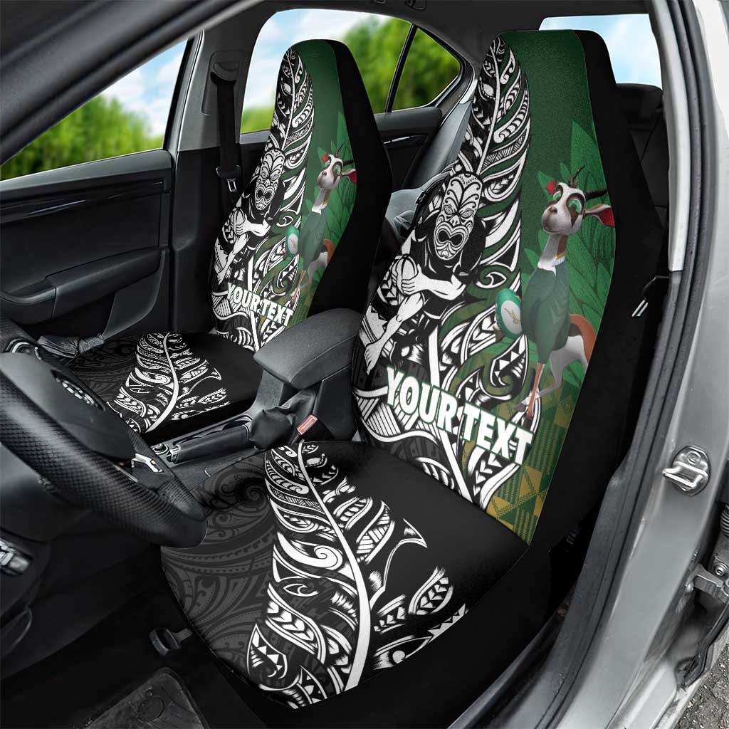New Zealand and South Africa Rugby Custom Car Seat Cover Maori Tiki Fern Springboks Kente Pattern - Polynesian Pride