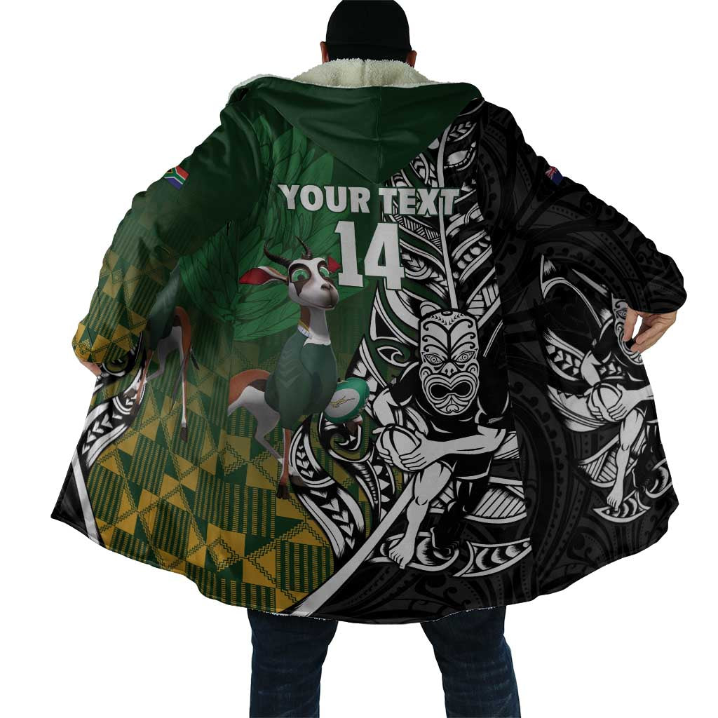 New Zealand and South Africa Rugby Custom Cloak Maori Tiki Fern Springboks Kente Pattern - Polynesian Pride