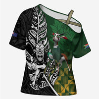 New Zealand and South Africa Rugby Custom Cross Shoulder Shirt Maori Tiki Fern Springboks Kente Pattern - Polynesian Pride