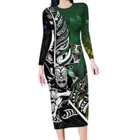 New Zealand and South Africa Rugby Custom Family Matching Long Sleeve Bodycon Dress and Hawaiian Shirt Maori Tiki Fern Springboks Kente Pattern - Polynesian Pride