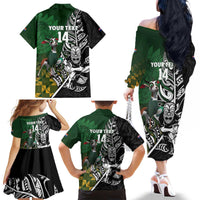 New Zealand and South Africa Rugby Custom Family Matching Off The Shoulder Long Sleeve Dress and Hawaiian Shirt Maori Tiki Fern Springboks Kente Pattern - Polynesian Pride