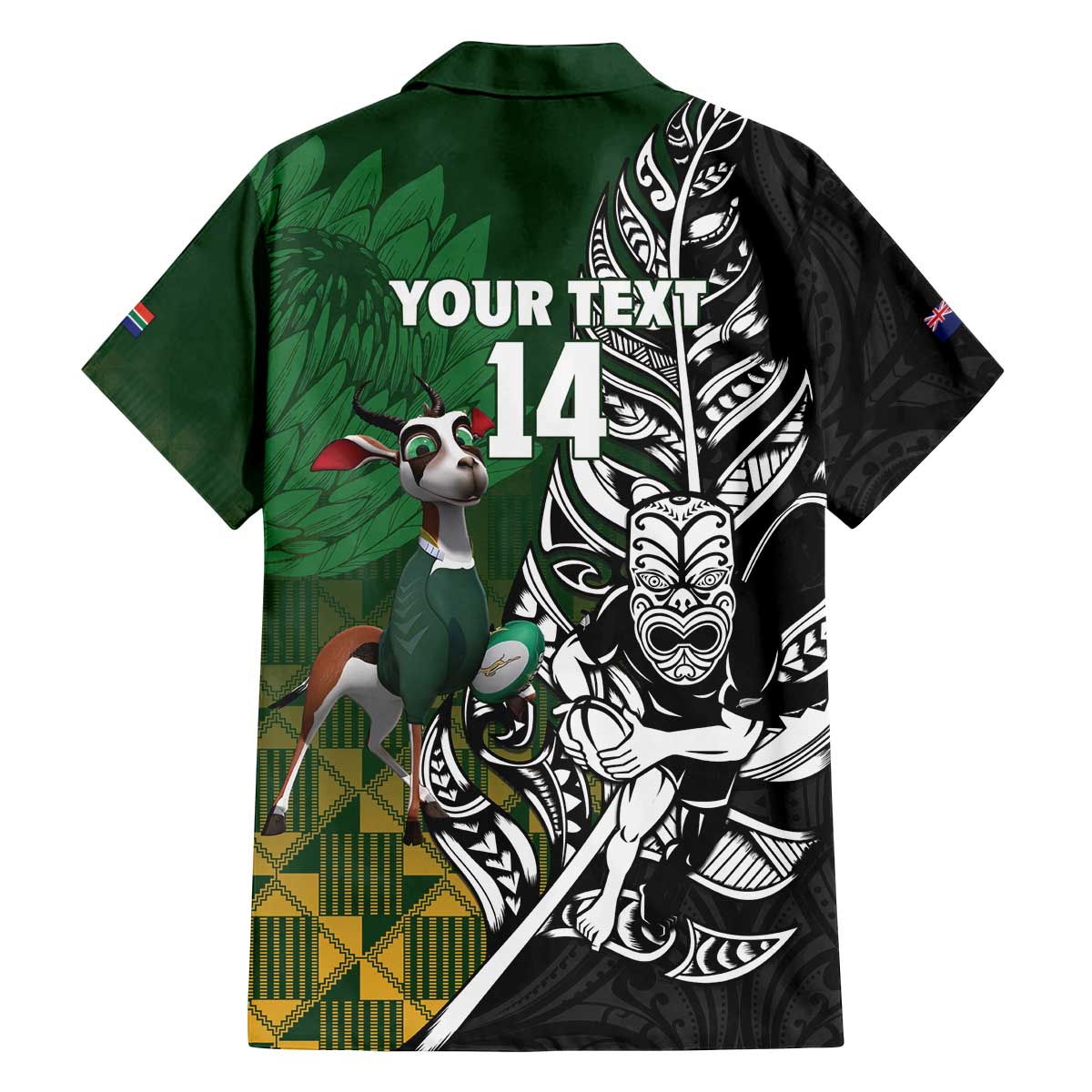 New Zealand and South Africa Rugby Custom Family Matching Off The Shoulder Long Sleeve Dress and Hawaiian Shirt Maori Tiki Fern Springboks Kente Pattern - Polynesian Pride