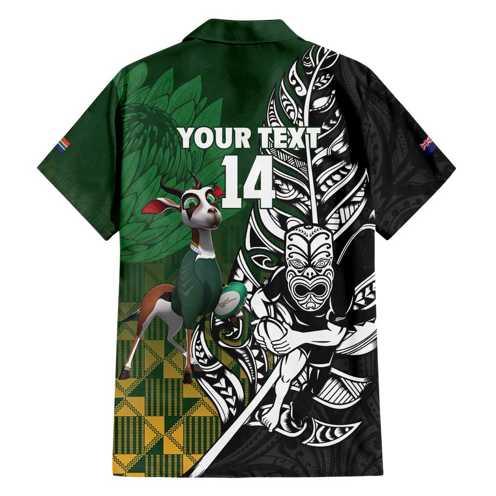 New Zealand and South Africa Rugby Custom Family Matching Tank Maxi Dress and Hawaiian Shirt Maori Tiki Fern Springboks Kente Pattern - Polynesian Pride