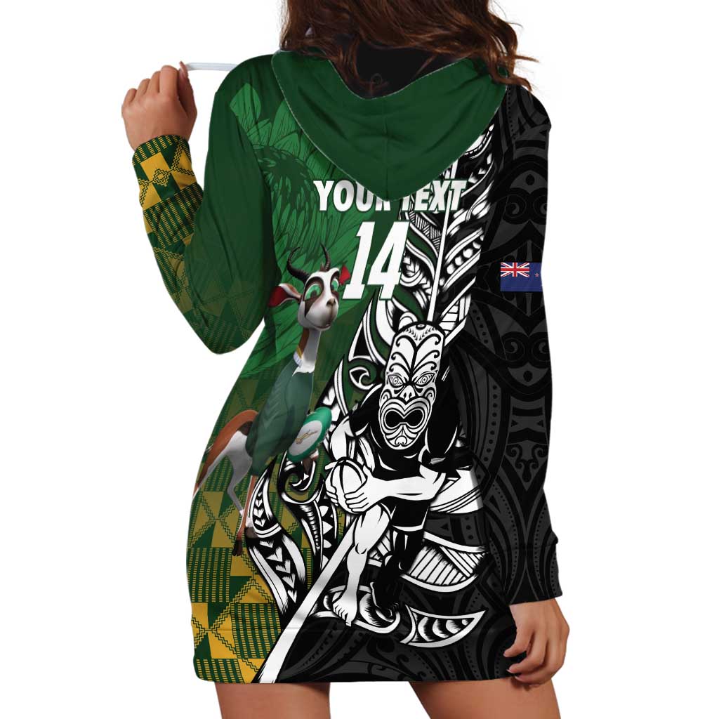 New Zealand and South Africa Rugby Custom Hoodie Dress Maori Tiki Fern Springboks Kente Pattern - Polynesian Pride