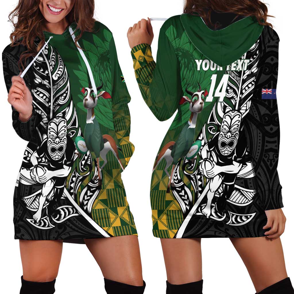 New Zealand and South Africa Rugby Custom Hoodie Dress Maori Tiki Fern Springboks Kente Pattern - Polynesian Pride