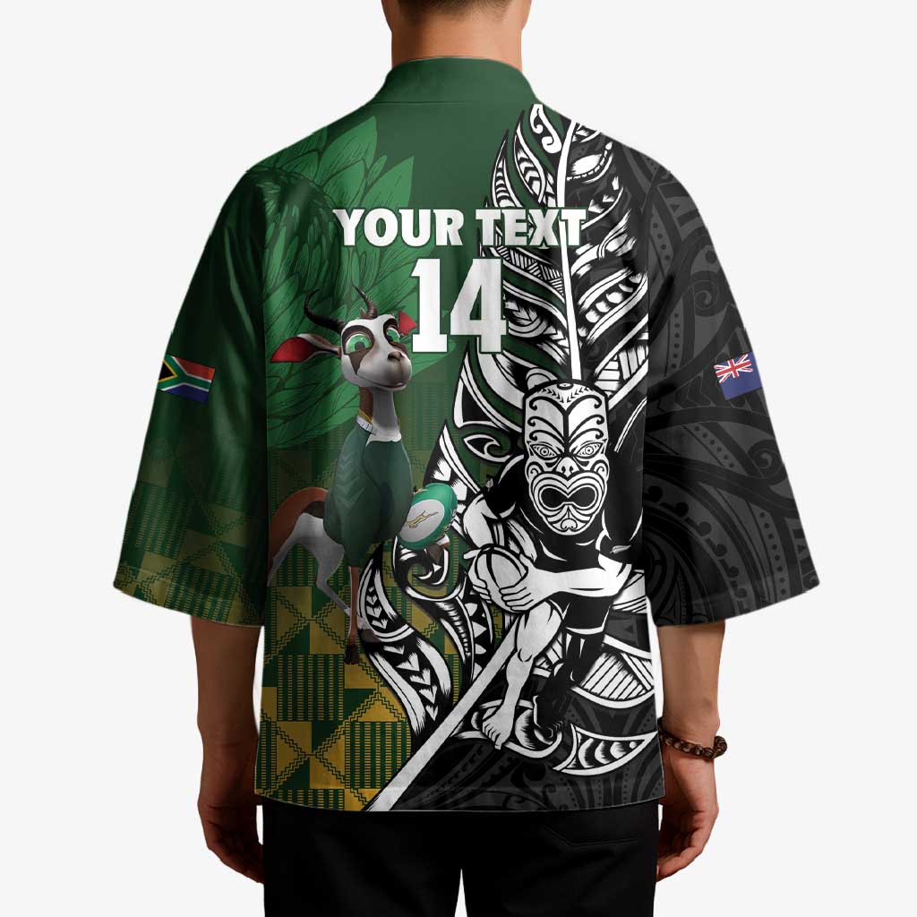 New Zealand and South Africa Rugby Custom Kimono Maori Tiki Fern Springboks Kente Pattern - Polynesian Pride