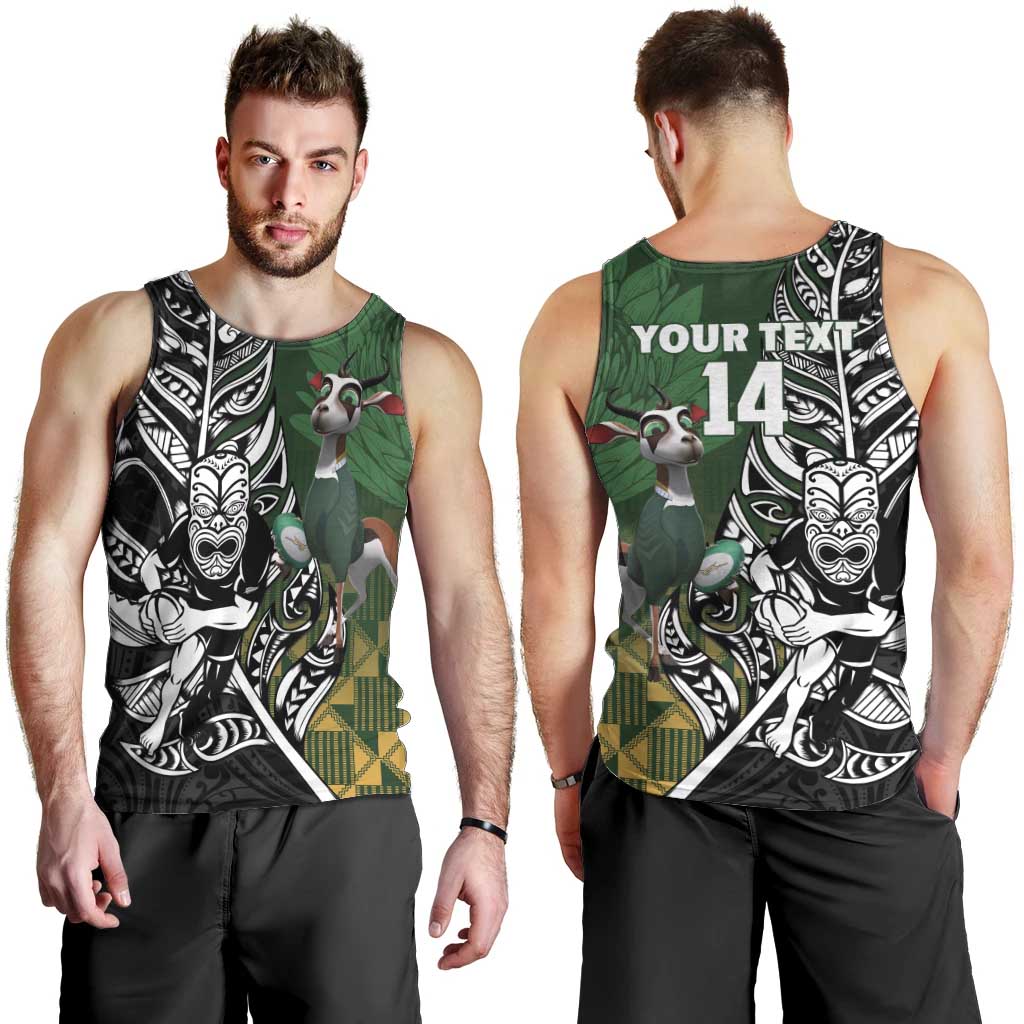 New Zealand and South Africa Rugby Custom Men Tank Top Maori Tiki Fern Springboks Kente Pattern - Polynesian Pride