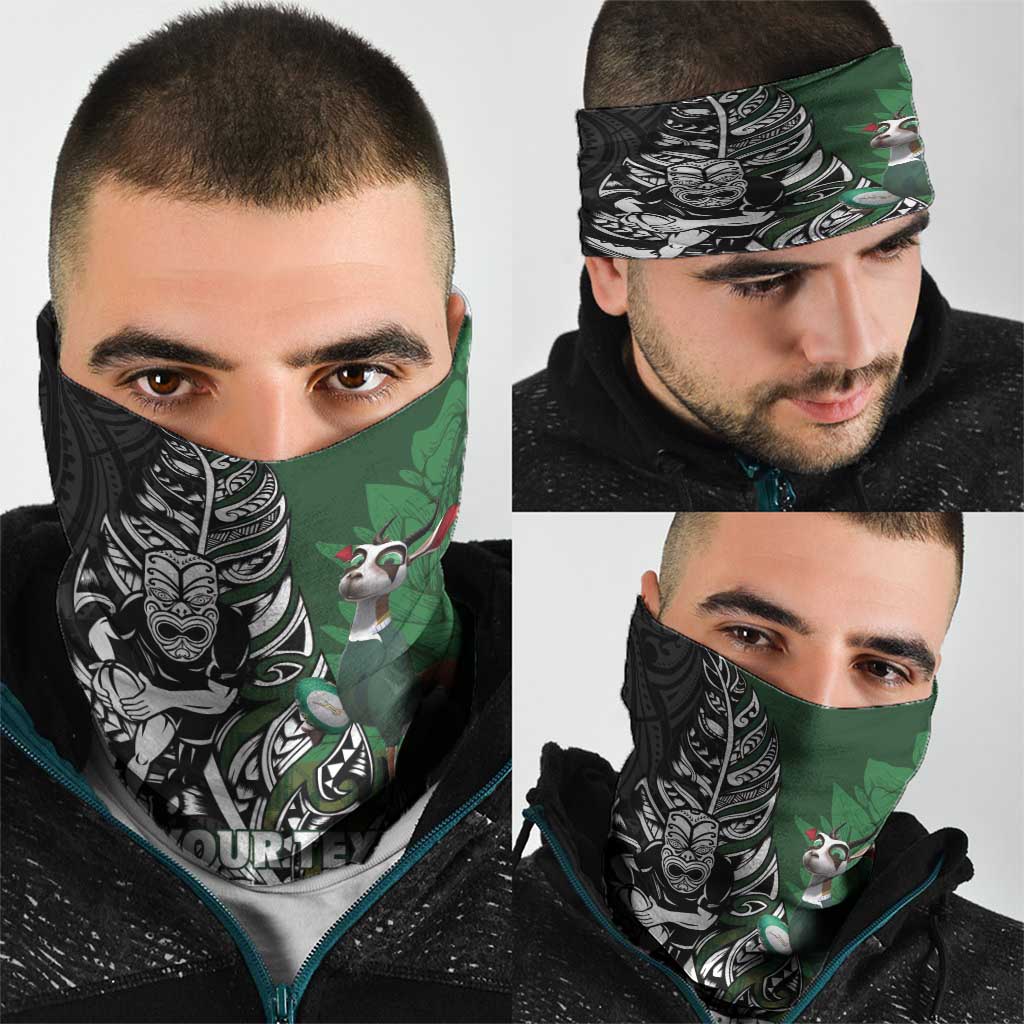 New Zealand and South Africa Rugby Custom Neck Gaiter Maori Tiki Fern Springboks Kente Pattern - Polynesian Pride