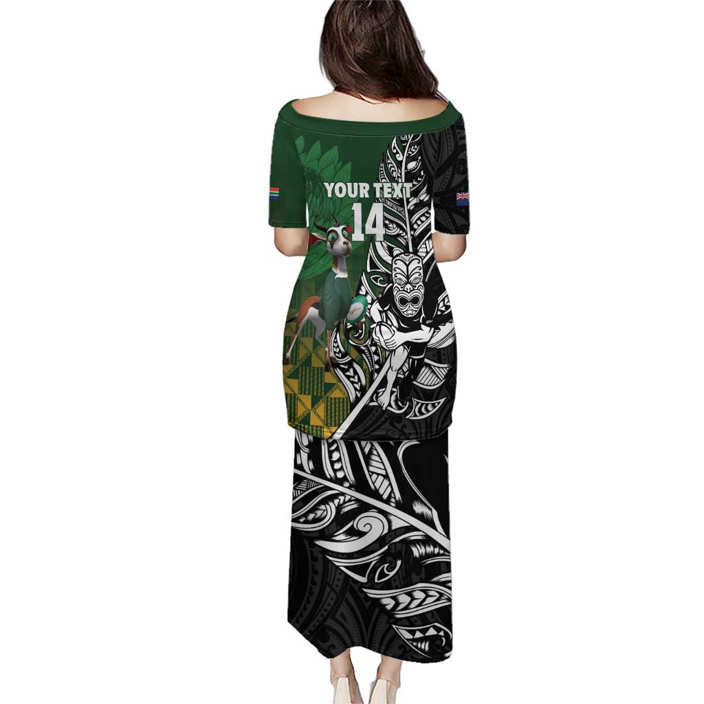 New Zealand and South Africa Rugby Custom Puletasi Maori Tiki Fern Springboks Kente Pattern - Polynesian Pride