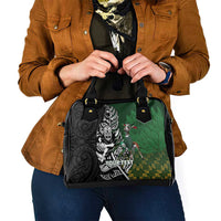 New Zealand and South Africa Rugby Custom Shoulder Handbag Maori Tiki Fern Springboks Kente Pattern - Polynesian Pride