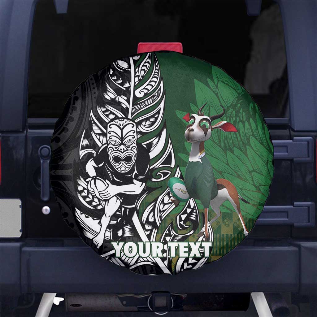 New Zealand and South Africa Rugby Custom Spare Tire Cover Maori Tiki Fern Springboks Kente Pattern - Polynesian Pride