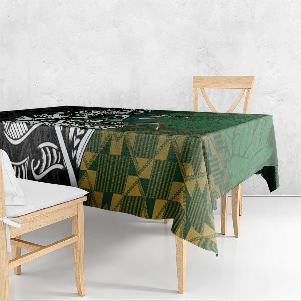 New Zealand and South Africa Rugby Custom Tablecloth Maori Tiki Fern Springboks Kente Pattern - Polynesian Pride