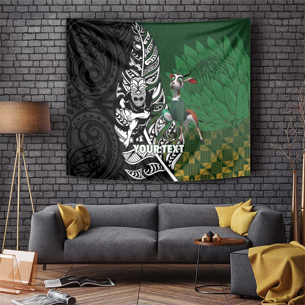 New Zealand and South Africa Rugby Custom Tapestry Maori Tiki Fern Springboks Kente Pattern - Polynesian Pride