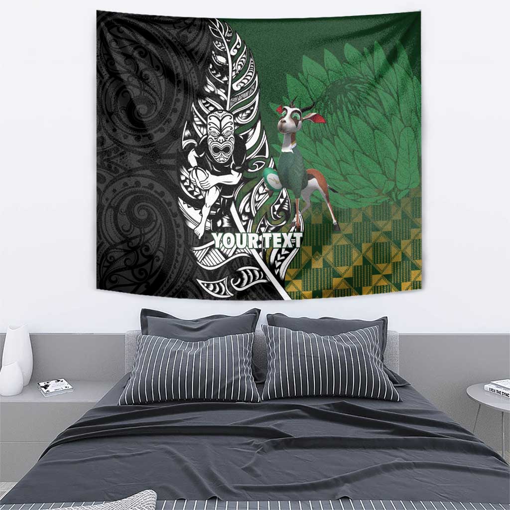 New Zealand and South Africa Rugby Custom Tapestry Maori Tiki Fern Springboks Kente Pattern - Polynesian Pride