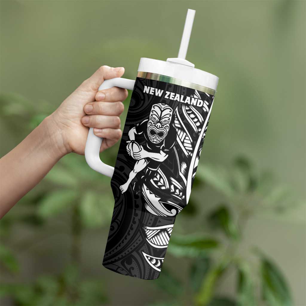 New Zealand and South Africa Rugby Tumbler With Handle Maori Tiki Fern Springboks Kente Pattern - Polynesian Pride