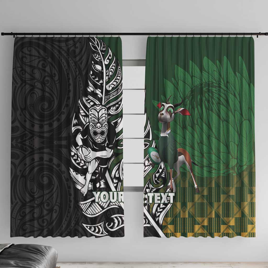New Zealand and South Africa Rugby Custom Window Curtain Maori Tiki Fern Springboks Kente Pattern - Polynesian Pride