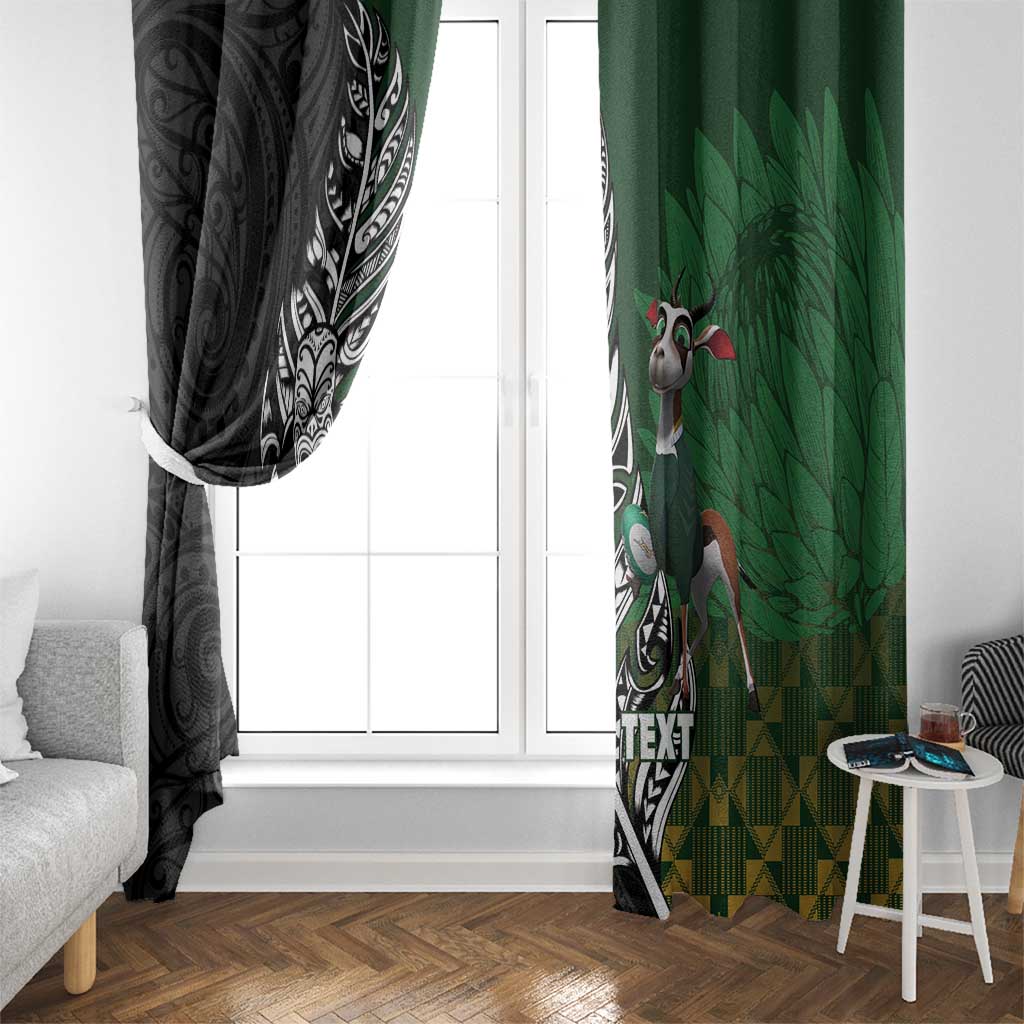 New Zealand and South Africa Rugby Custom Window Curtain Maori Tiki Fern Springboks Kente Pattern - Polynesian Pride