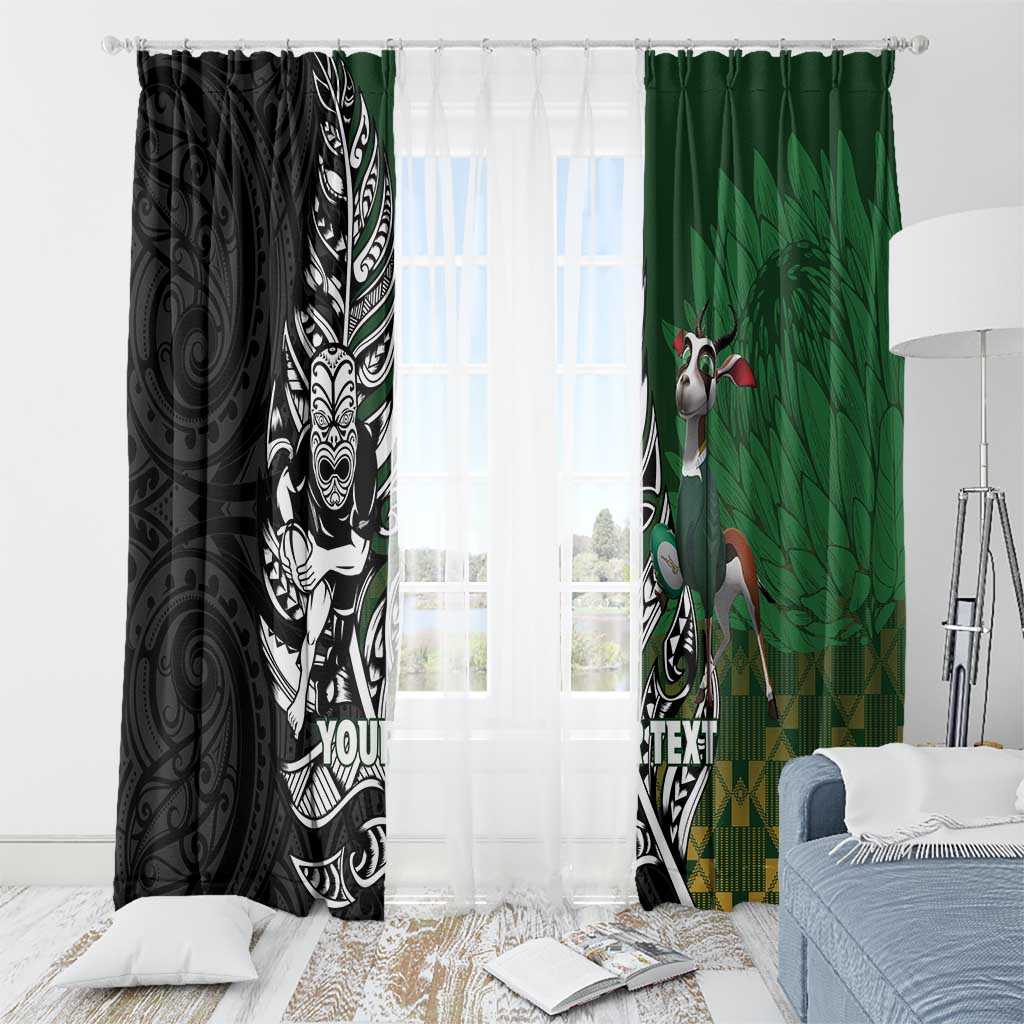 New Zealand and South Africa Rugby Custom Window Curtain Maori Tiki Fern Springboks Kente Pattern - Polynesian Pride