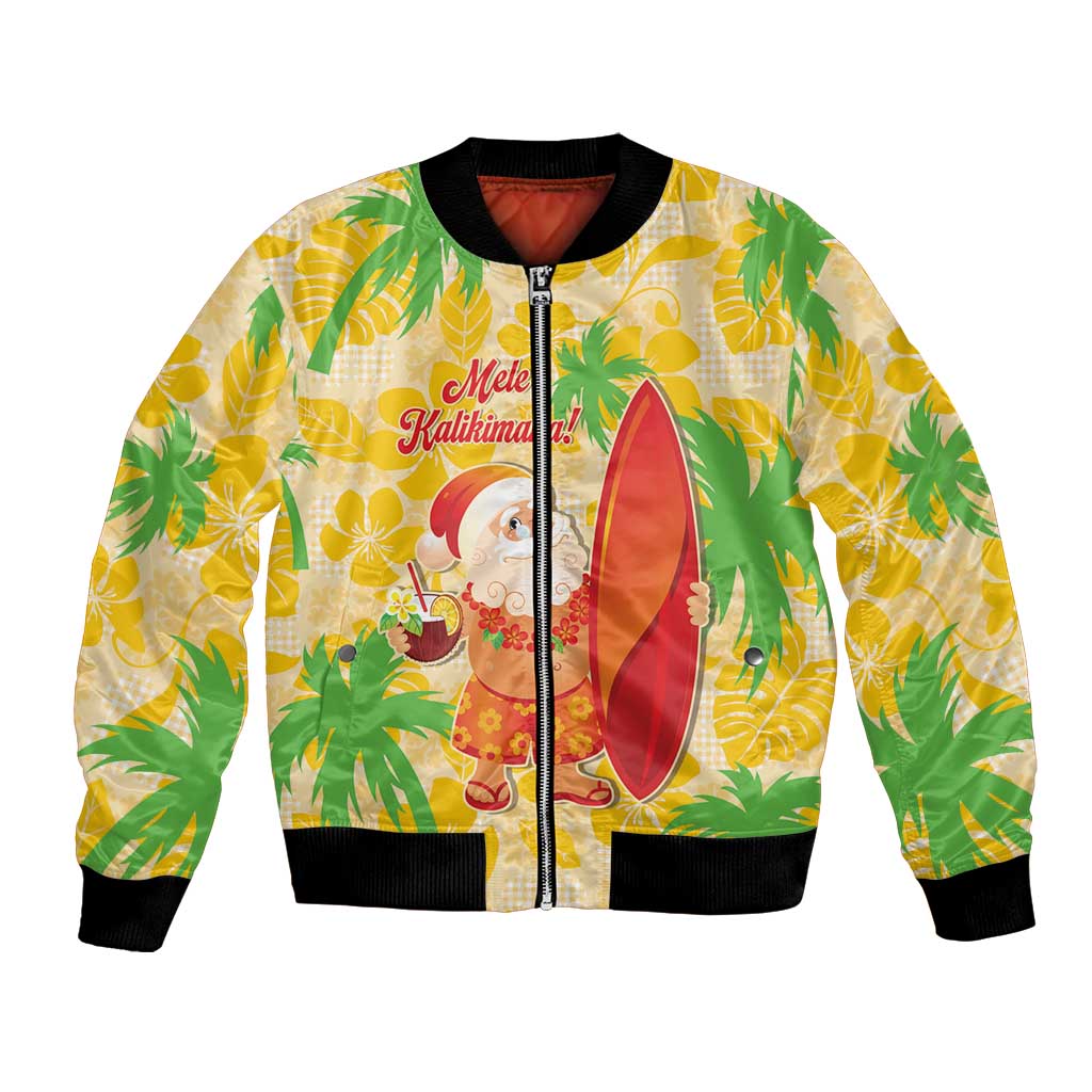 Aloha Hawaii Christmas Bomber Jacket Mele Kalikimaka Funny Santa Palaka Quilt Motifs - Polynesian Pride