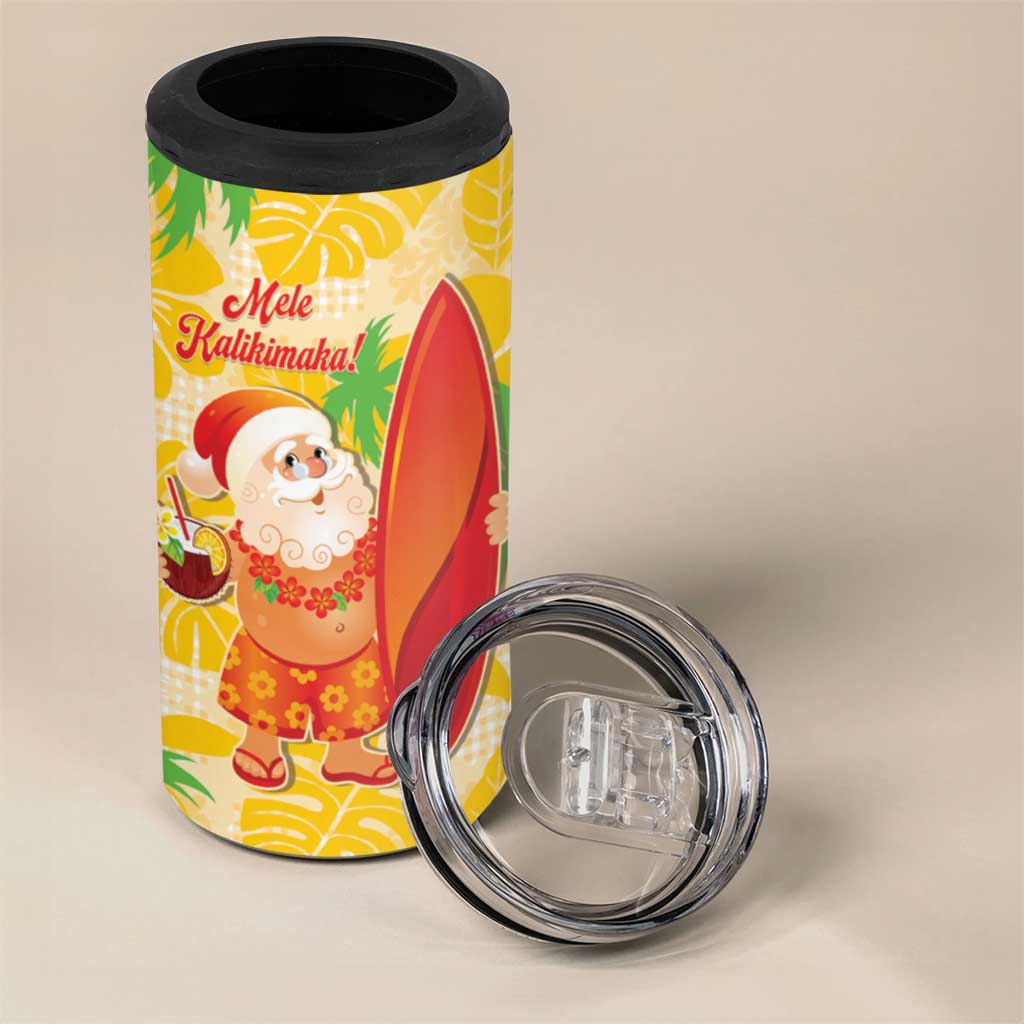 Aloha Hawaii Christmas 4 in 1 Can Cooler Tumbler Mele Kalikimaka Funny Santa Palaka Quilt Motifs - Polynesian Pride