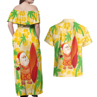 Aloha Hawaii Christmas Couples Matching Off Shoulder Maxi Dress and Hawaiian Shirt Mele Kalikimaka Funny Santa Palaka Quilt Motifs - Polynesian Pride